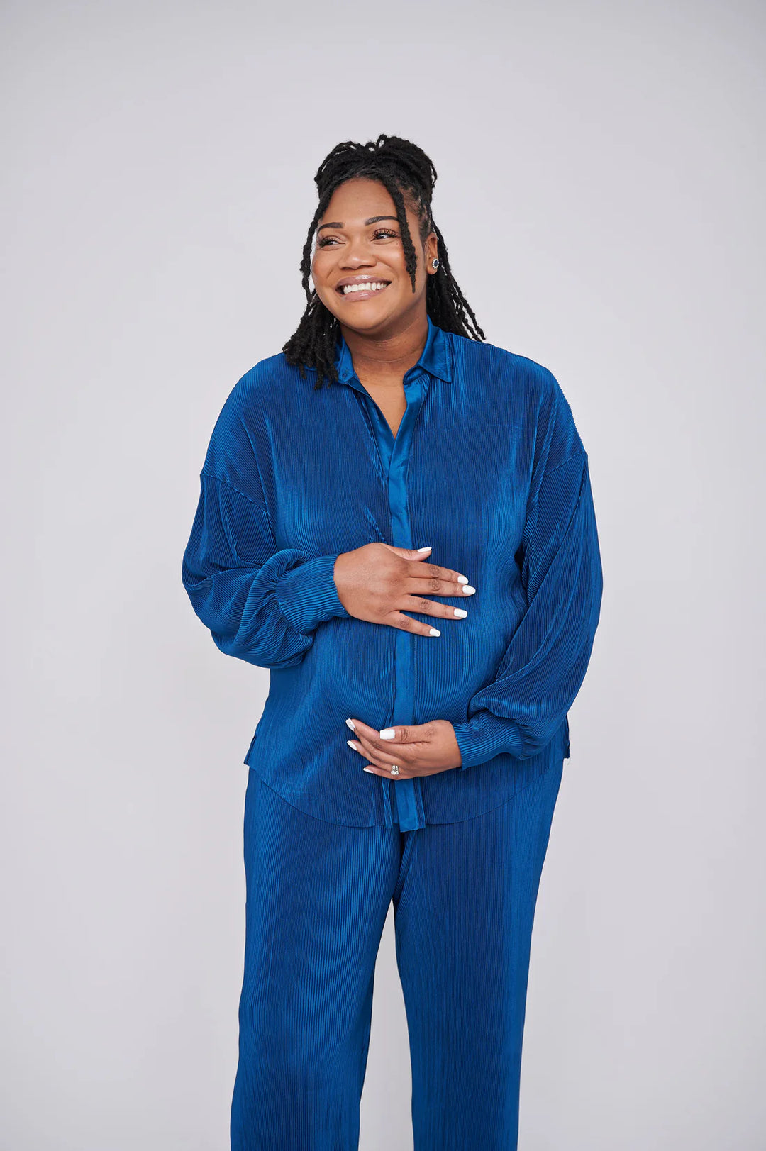 Kaia Tall Maternity Plisse Trouser - Blue (Trousers Only)