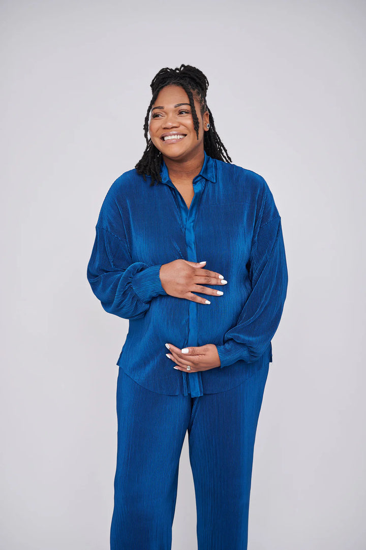 Kaia Tall Maternity Plisse Trouser - Blue (Trousers Only)