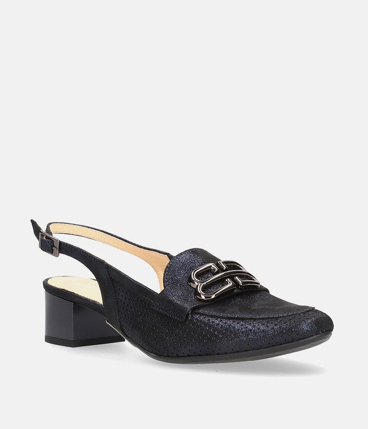 Bioeco Elegant Navy Shimmer Slingback Loafers