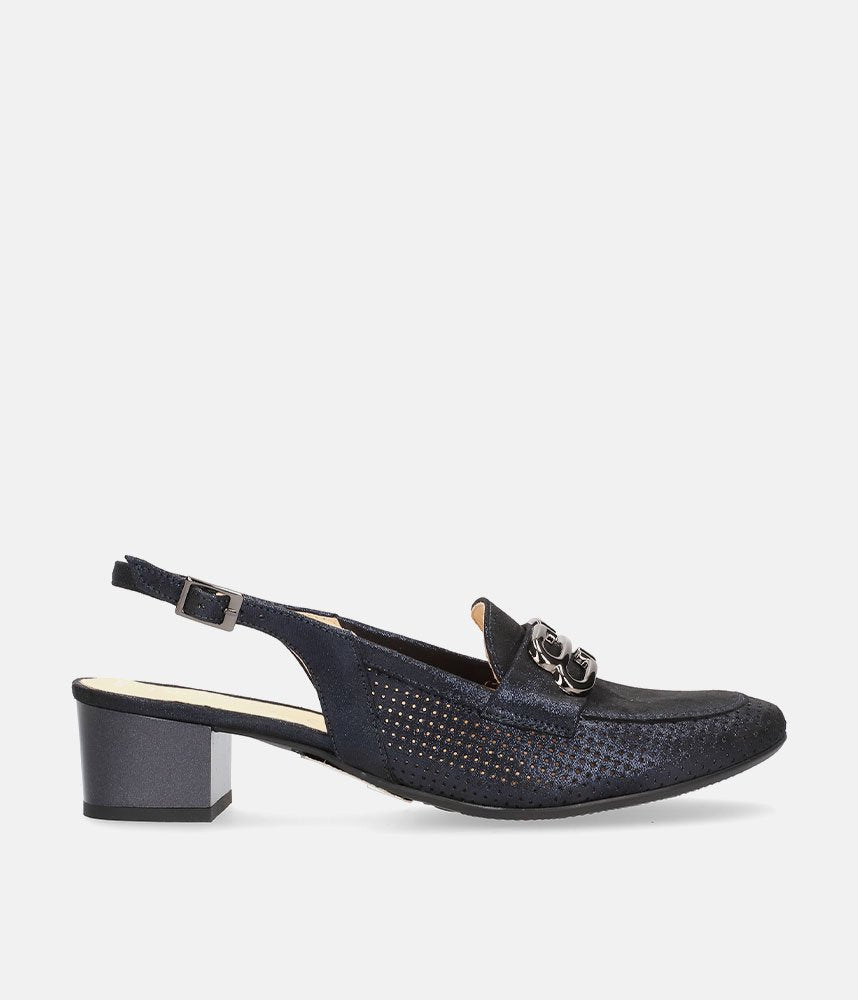 Bioeco Elegant Navy Shimmer Slingback Loafers