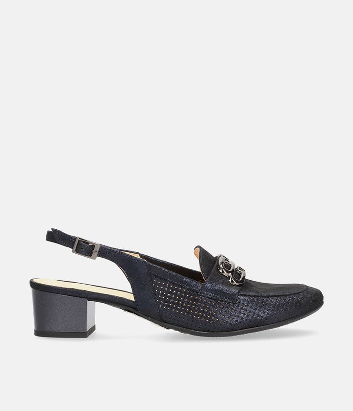 Bioeco Elegant Navy Shimmer Slingback Loafers