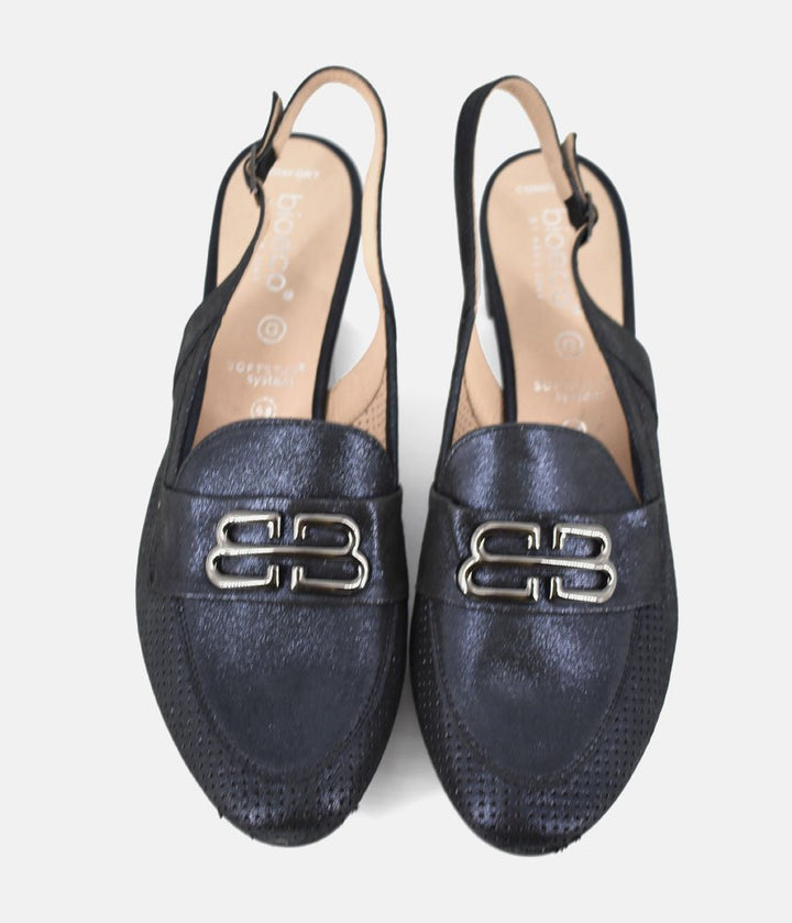 Bioeco Elegant Navy Shimmer Slingback Loafers