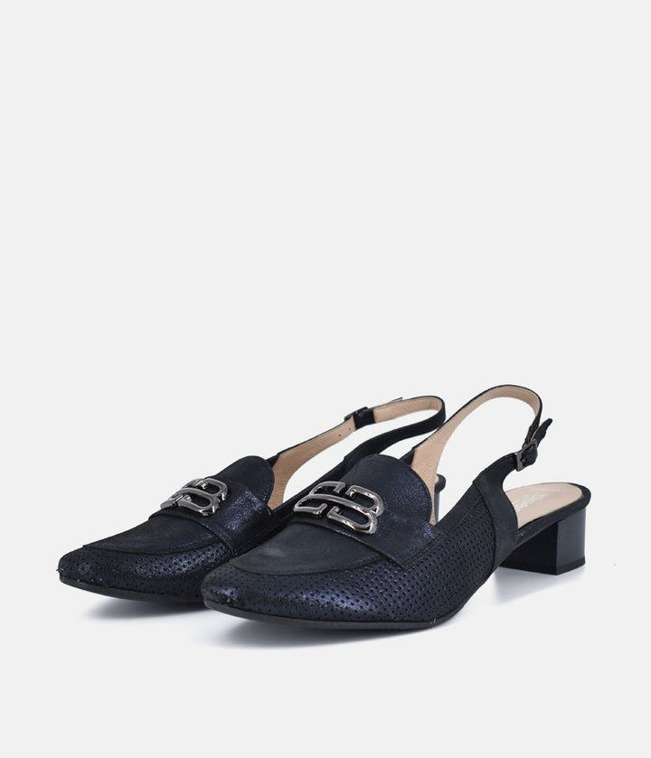 Bioeco Elegant Navy Shimmer Slingback Loafers