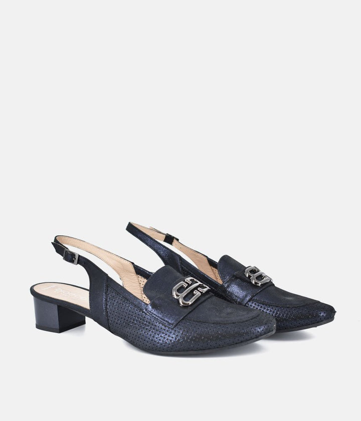 Bioeco Elegant Navy Shimmer Slingback Loafers