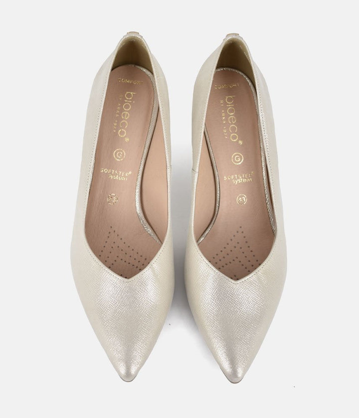 Bioeco Gold Shimmer Leather Stiletto Heels