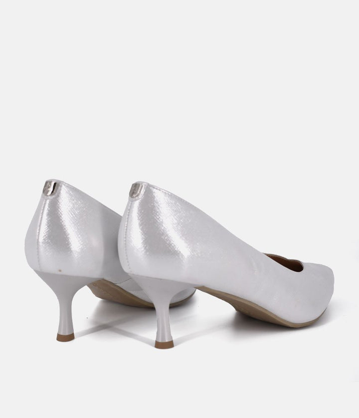 Bioeco Silver Shimmer Leather Stiletto Heels