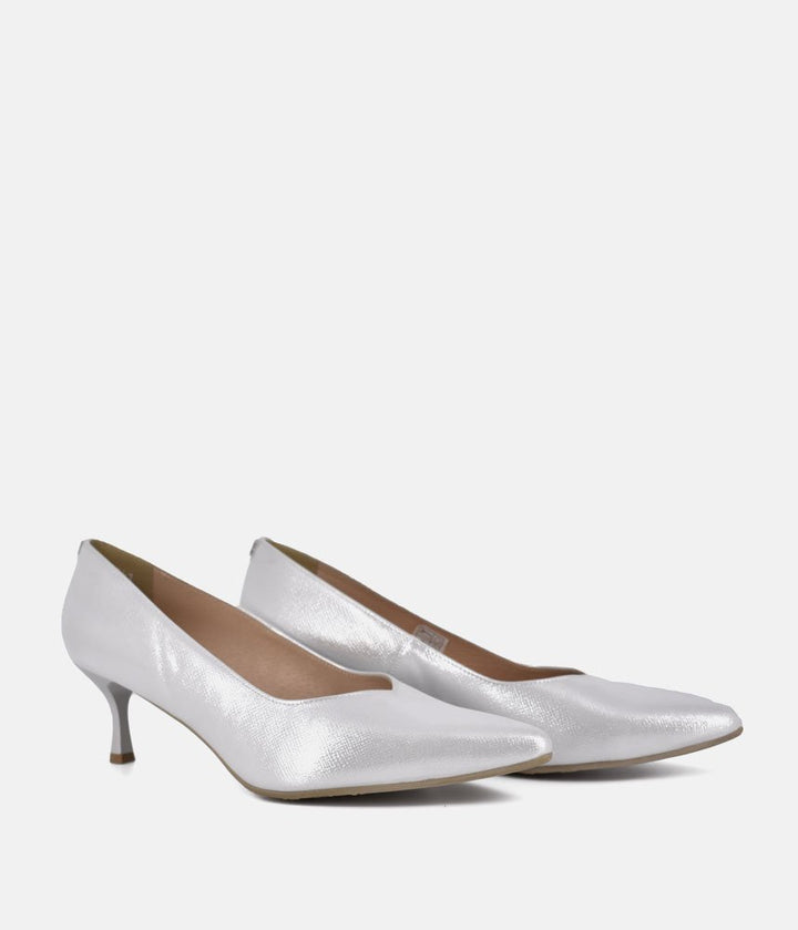 Bioeco Silver Shimmer Leather Stiletto Heels