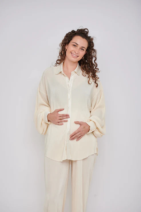 Kaia Tall Maternity Plisse Trouser - Cream (Trousers Only)