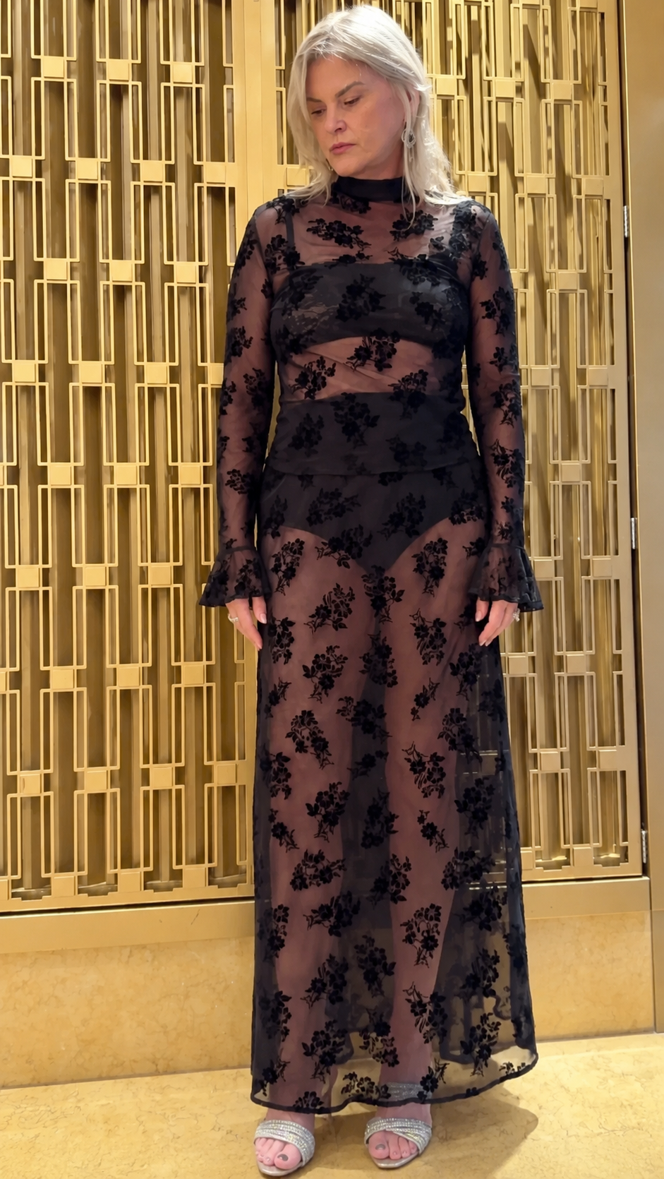 The Seraphina Tall Victorian Floral Mesh 3-Piece Maxi Set - Black