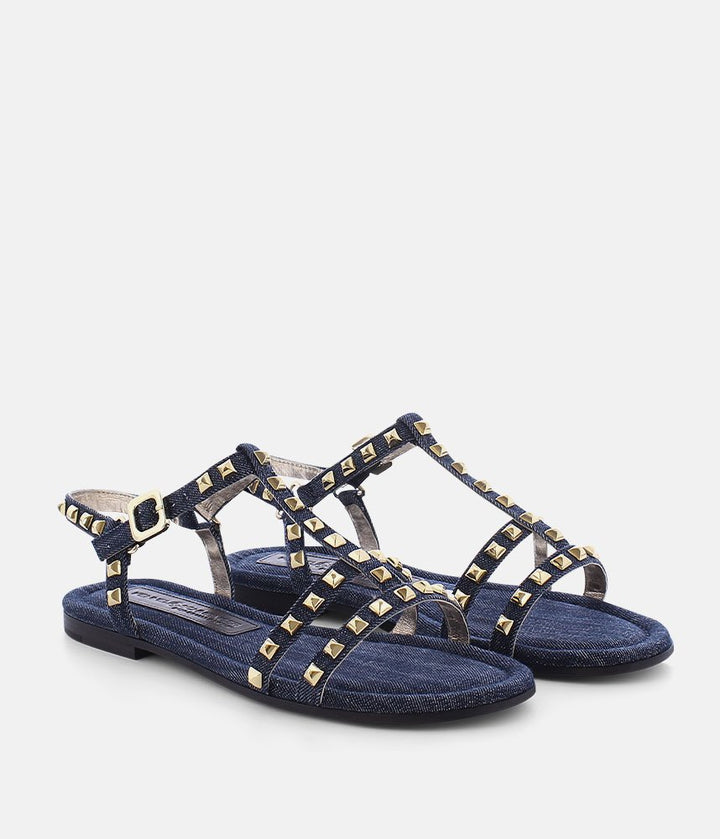 Kennel & Schmenger Premium Navy T-Strap Studded Sandals
