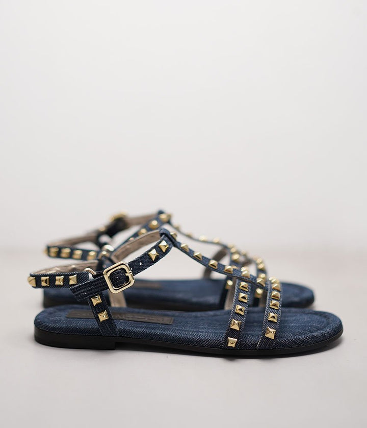 Kennel & Schmenger Premium Navy T-Strap Studded Sandals