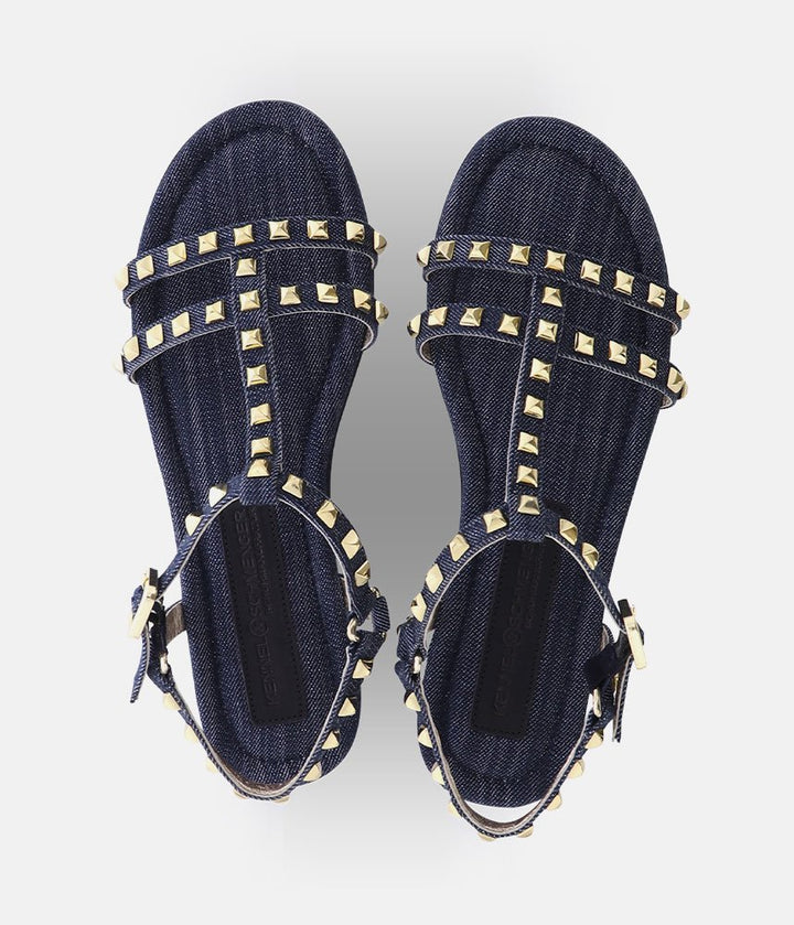 Kennel & Schmenger Premium Navy T-Strap Studded Sandals