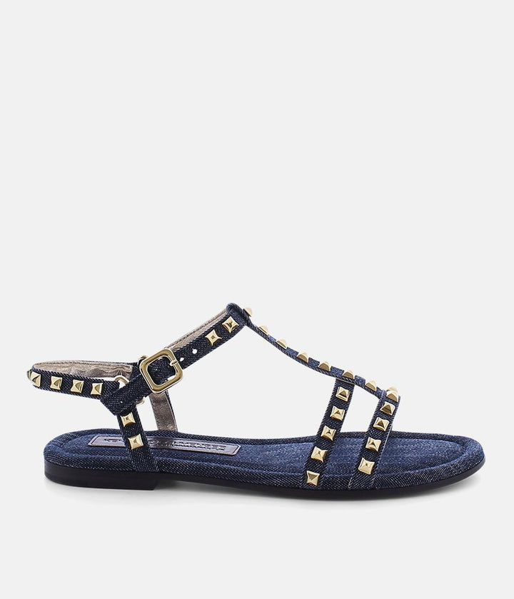 Kennel & Schmenger Premium Navy T-Strap Studded Sandals