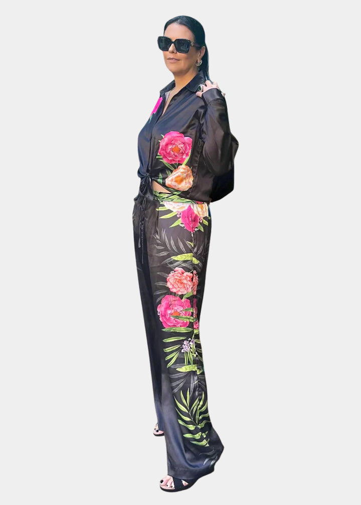 Tall Midnight Garden - Black and Floral Japanese Silk Set