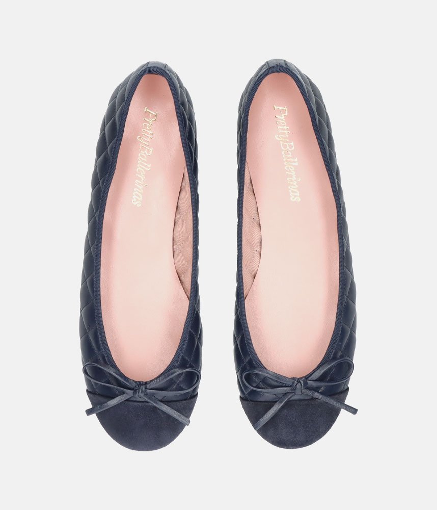 Pretty Ballerinas ネイビー リボン付き フラットシューズ 38 Pretty Ballerinas - Plush Quilted Navy Blue – Tall Size