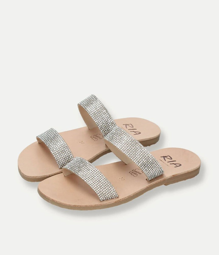 Ria Luxe Silver Crystal Twin Strap Sandals