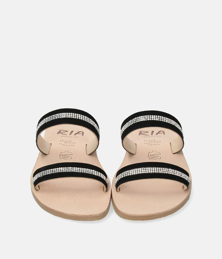 Ria Luxe Black Crystal Twin Strap Sandals