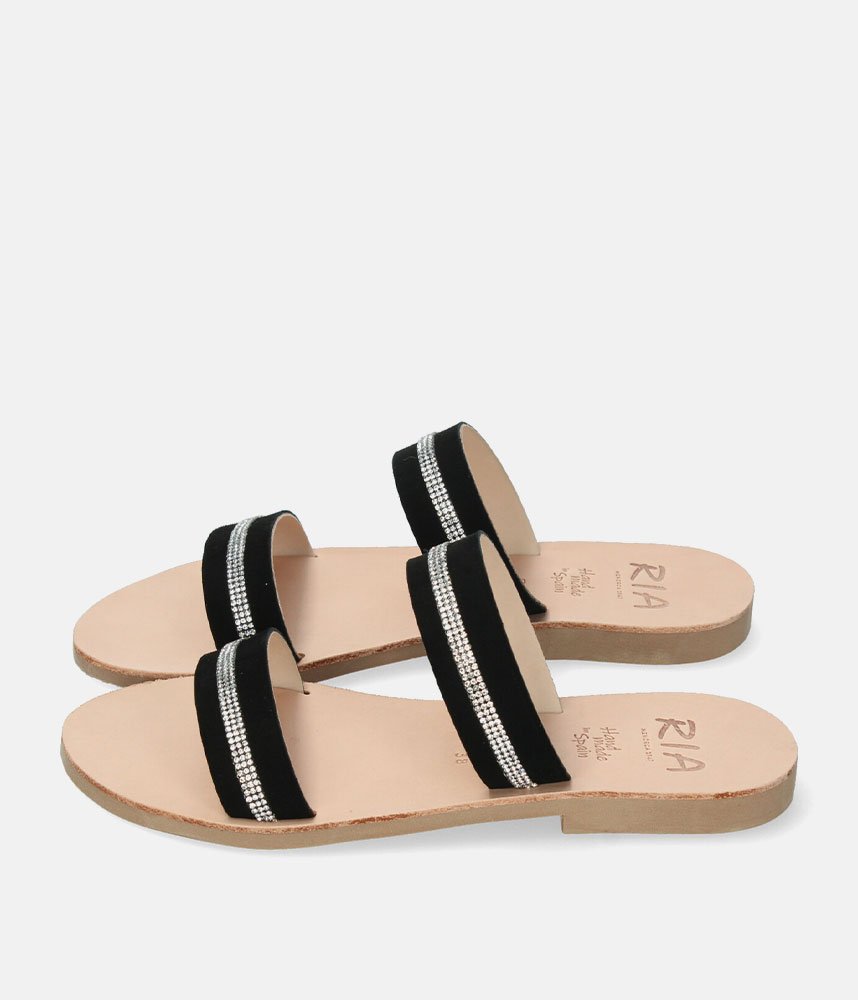 Ria Luxe Black Crystal Twin Strap Sandals