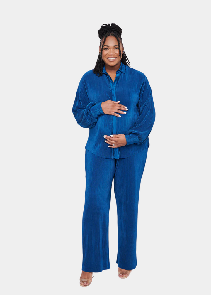 Kaia Tall Maternity Plisse Trouser - Blue (Trousers Only)