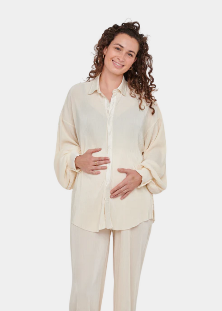 Kaia Tall Maternity Plisse Shirt - Cream (Shirt Only)