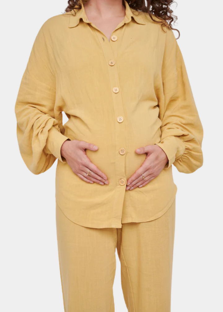 Leilani Tall Maternity Linen Shirt - Mustard Yellow (Shirt Only)