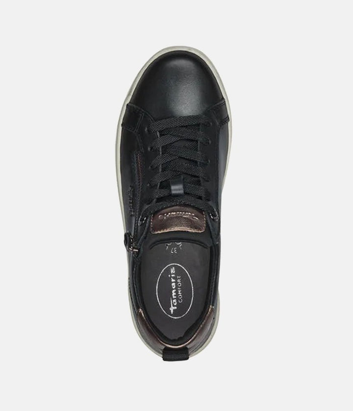Tamaris Comfortable Black Leather Trainers
