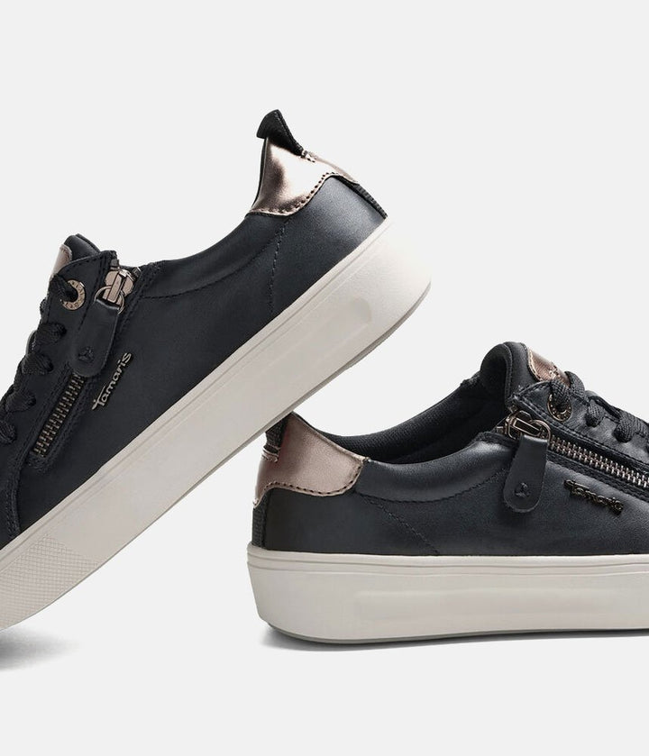 Tamaris Comfortable Black Leather Trainers