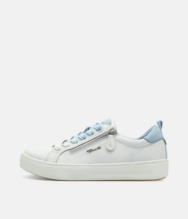 Tamaris Comfortable White/Blue Combi Leather Trainers
