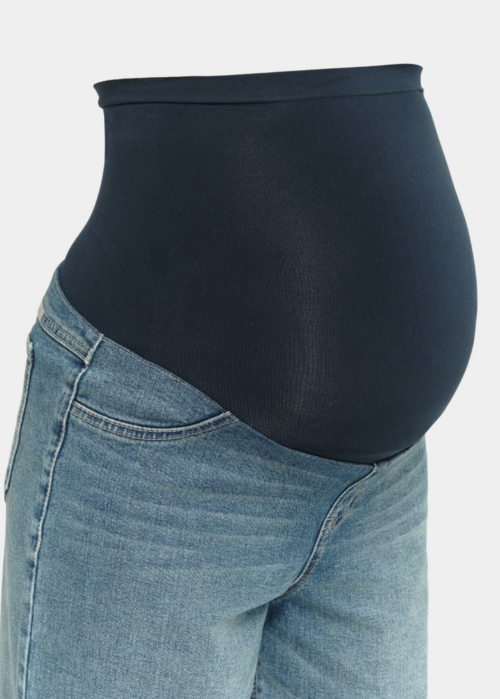 Maternity 36" Roll Cuff Wide Leg Jeans with Bellyband - Willa
