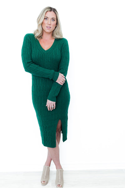 Tall V-Neck Cable Knit Sweater Dress