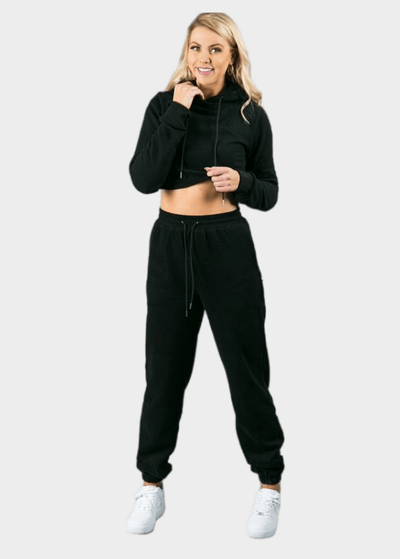 Chill Mode Crop Hoodie - Black
