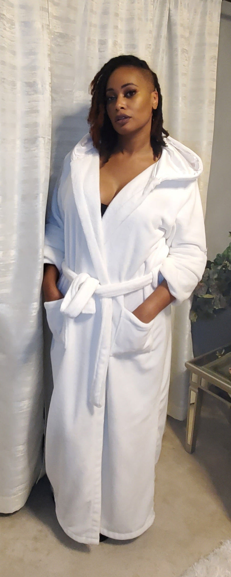 White Premium Satin Lined Hooded Robe