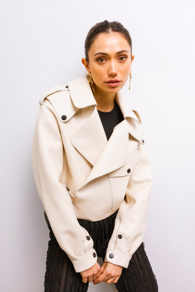 First Love Leather Jacket in Beige