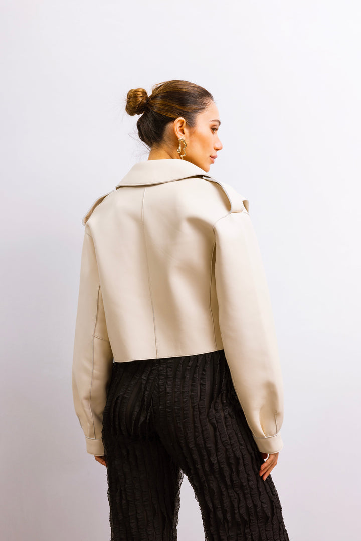 First Love Leather Jacket - Beige