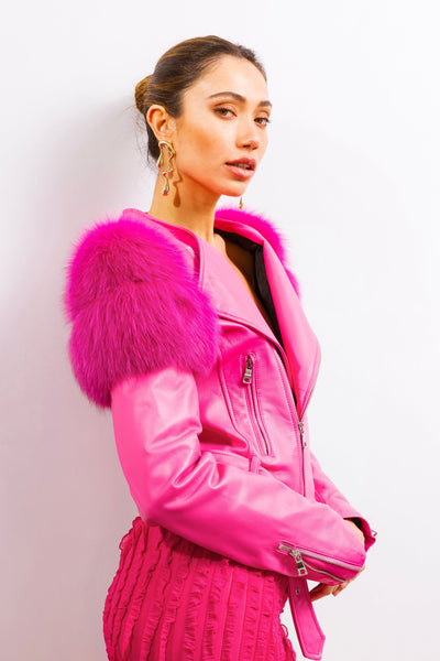 Lilac Street Leather Jacket in Pink