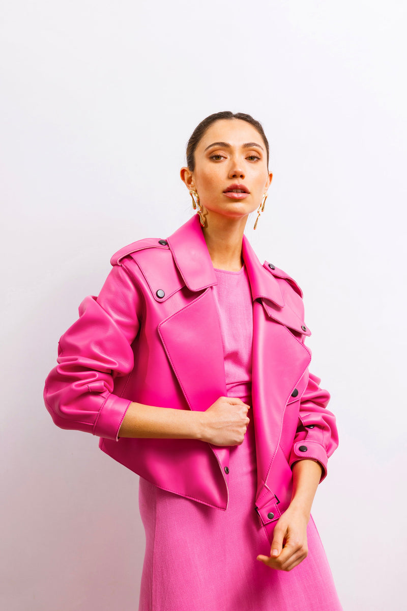 First Love Leather Jacket in Hot Pink
