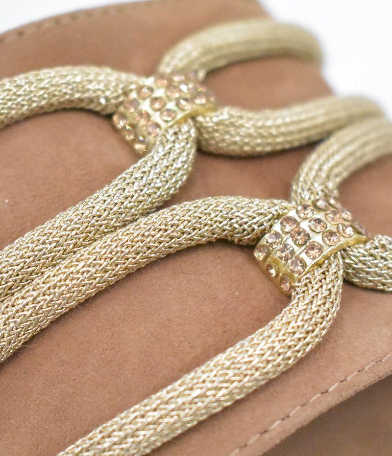 BOTTEGA Suede and Crystal Rope Embellished Slip On Sandal