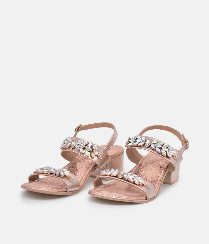 BOTTEGA Rose Gold Embellished Block Heel Sandal