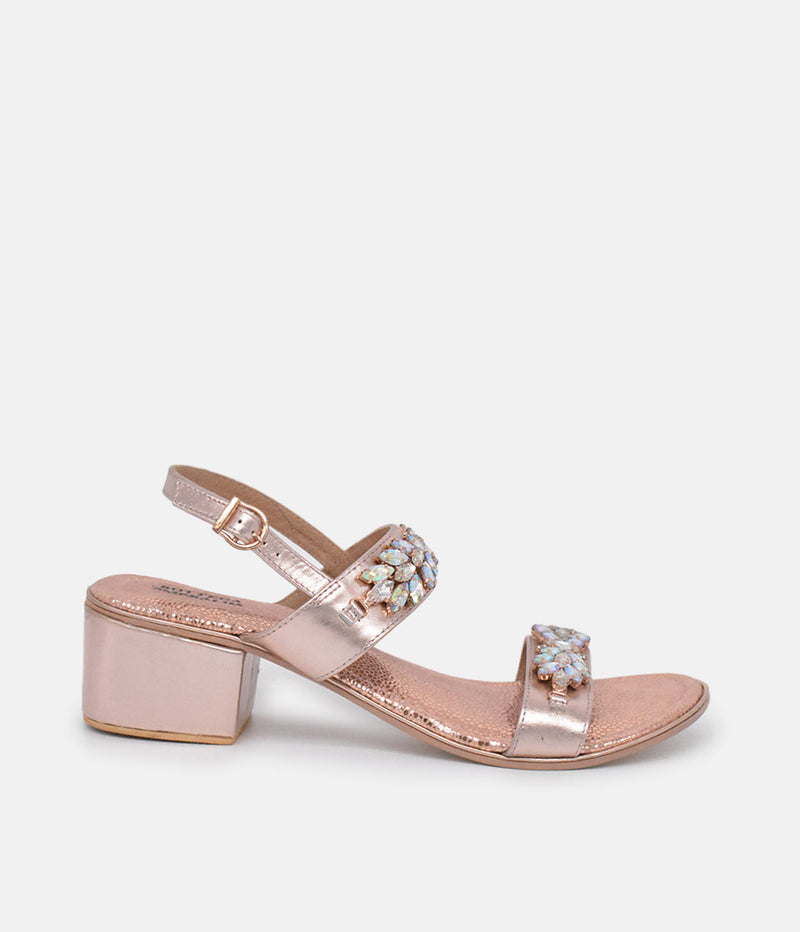 BOTTEGA Rose Gold Embellished Block Heel Sandal