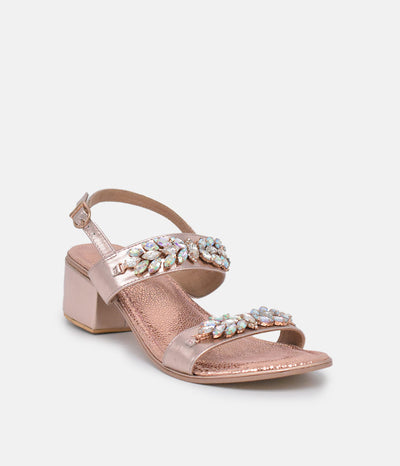 BOTTEGA Rose Gold Embellished Block Heel Sandal