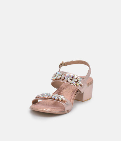 BOTTEGA Rose Gold Embellished Block Heel Sandal