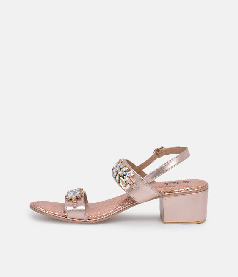 BOTTEGA Rose Gold Embellished Block Heel Sandal