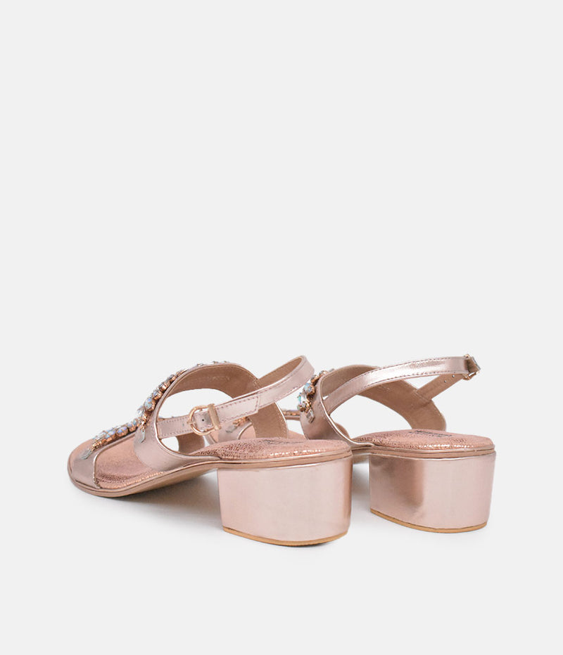 BOTTEGA Rose Gold Embellished Block Heel Sandal