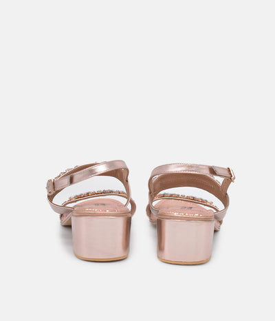 BOTTEGA Rose Gold Embellished Block Heel Sandal