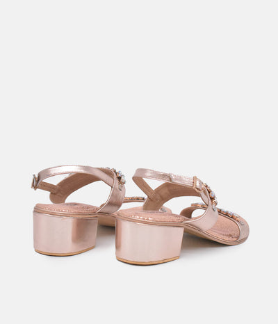 BOTTEGA Rose Gold Embellished Block Heel Sandal