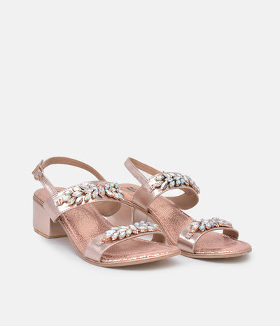 BOTTEGA Rose Gold Embellished Block Heel Sandal