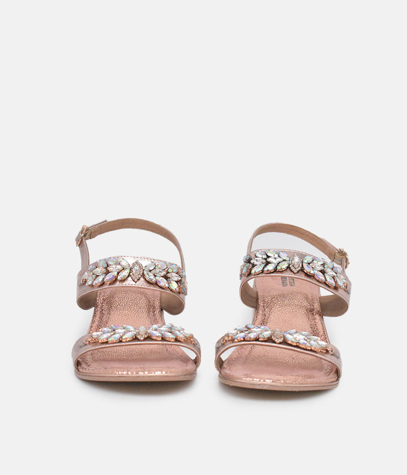 BOTTEGA Rose Gold Embellished Block Heel Sandal