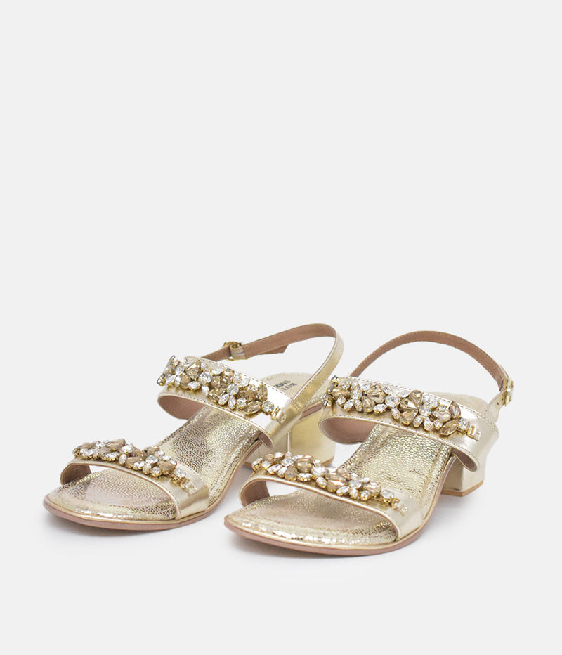 BOTTEGA Gold Embellished Block Heel Sandal