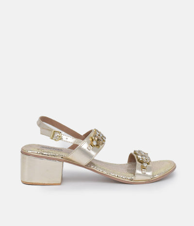 BOTTEGA Gold Embellished Block Heel Sandal