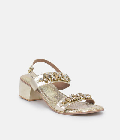 BOTTEGA Gold Embellished Block Heel Sandal